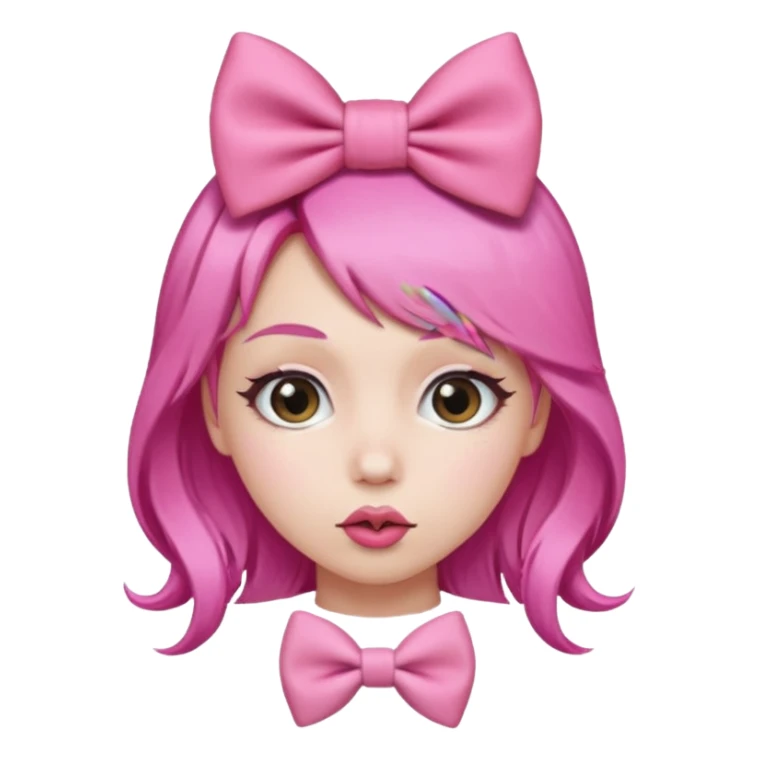 kiss face with pink hair bow  sticker