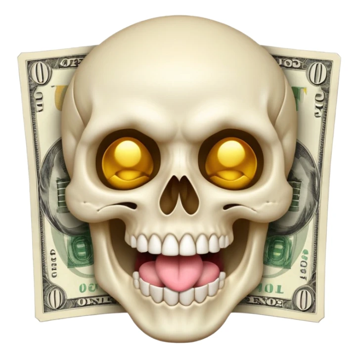 exaggerated White Skull Emoji Face with Tongue and Money sticker