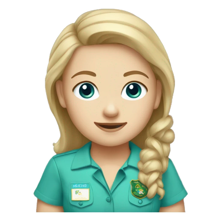 White girl scout with a baby blue shirt sticker