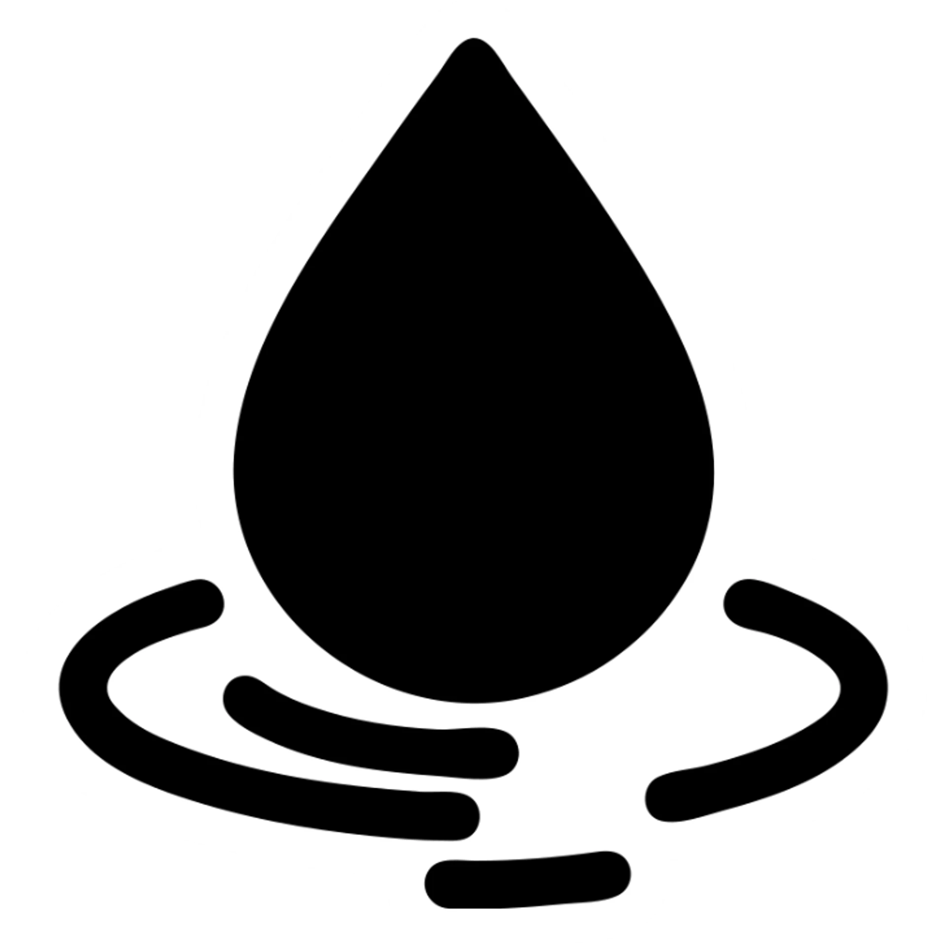 solid icon of a water droplet on glossy black mirror paint, minimal repellent effect with lines, elegant and minimal sticker