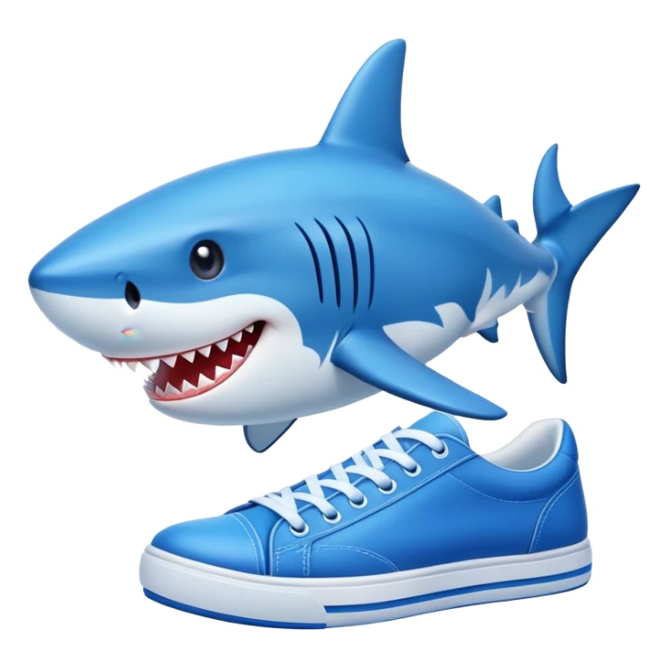 Blue smiling shark with blue sneakers sticker