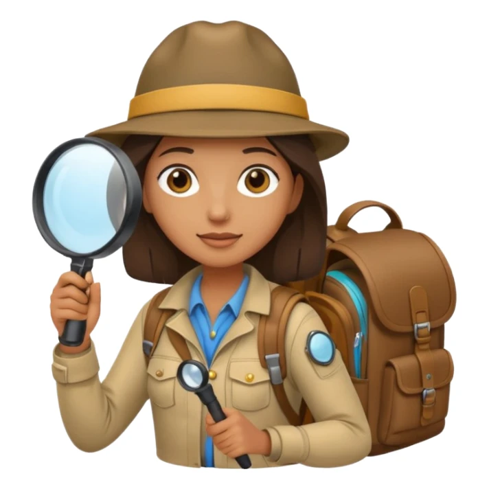 Explorer woman backpack and magnifying glass sticker