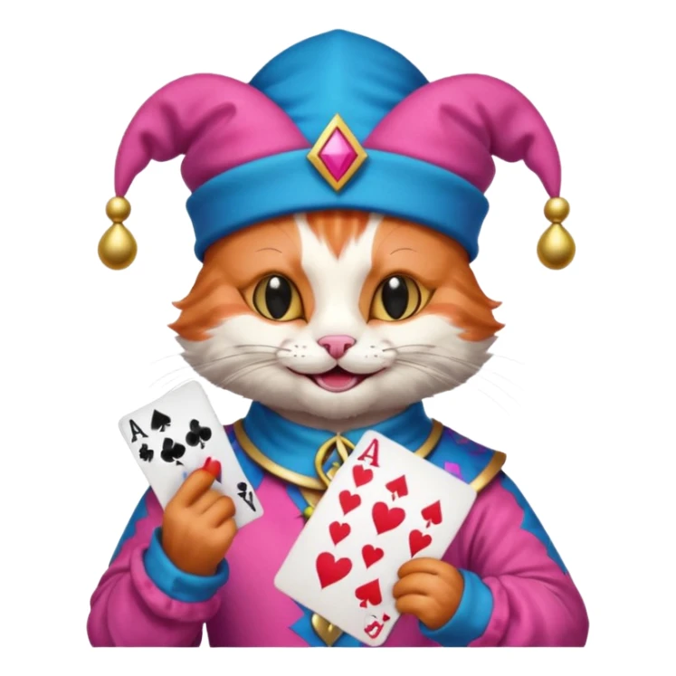 court jester cat medieval, poker card ace, pink and blue sticker