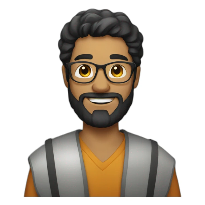 Happy men with glass, beard, black hair, showing hai sticker