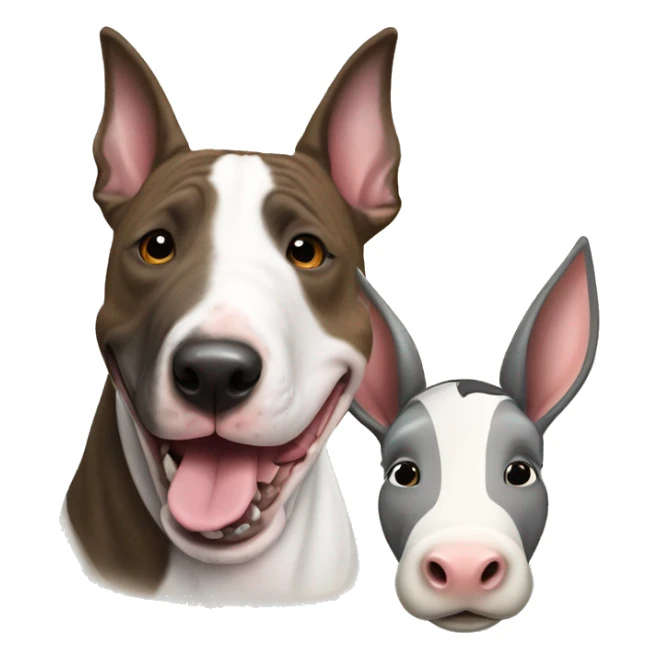 brindle english bull terrier with a donkey sticker