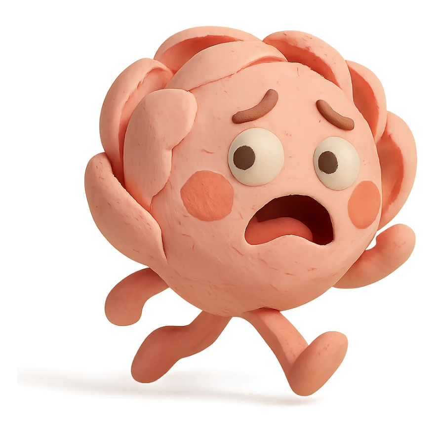 round chibi pastel pink peony flower with blushing cheeks and a panicked expression, rushing with tiny legs, matte plasticine claymation style with pastel colors sticker