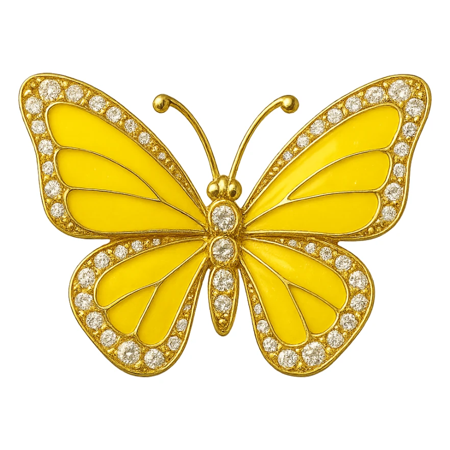 single lemon yellow butterfly with bright yellow enamel and sparkling gems sticker