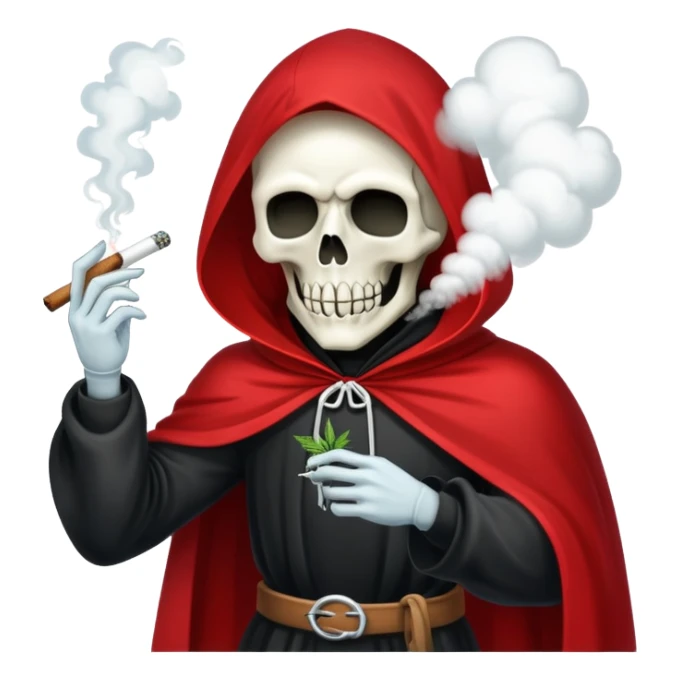 grim reaper in red cape smoking weed with loads of smoke in the air sticker