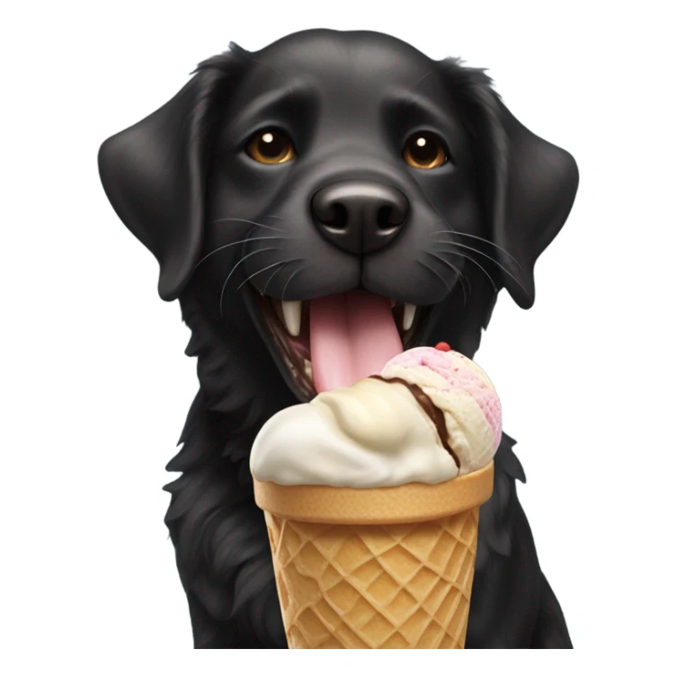 Black fur Dog eating ice cream sticker