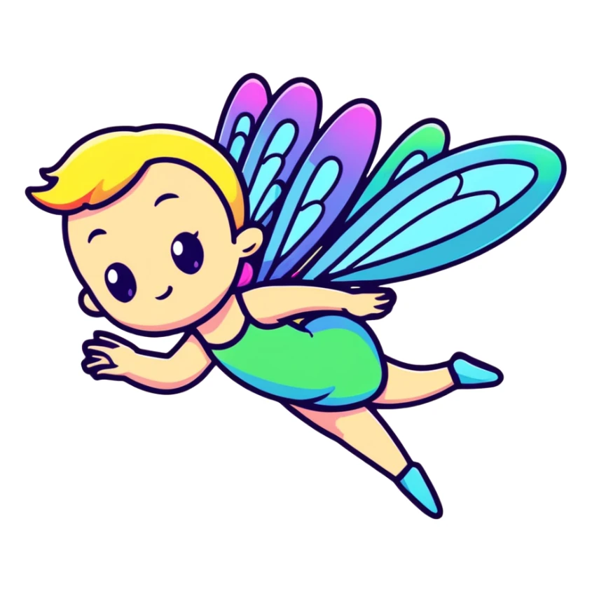 Iridescent fairy flying twinkle rainbow neon sticker