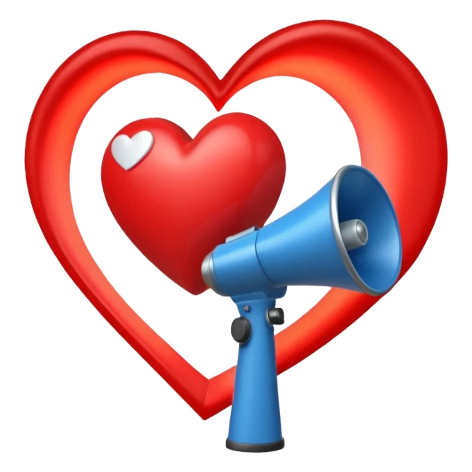 megaphone with a glowing heart coming out sticker