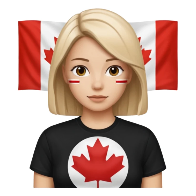 Isolated, realistic womens black tshirt, with Canadian flag graphic print sticker