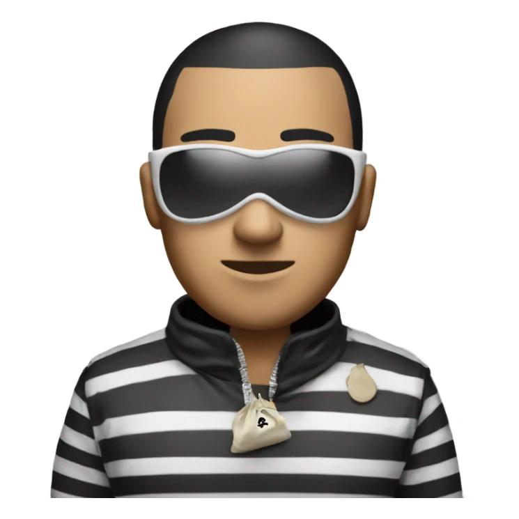 Guy with ski mask white and black striped shirt with moneybag sticker