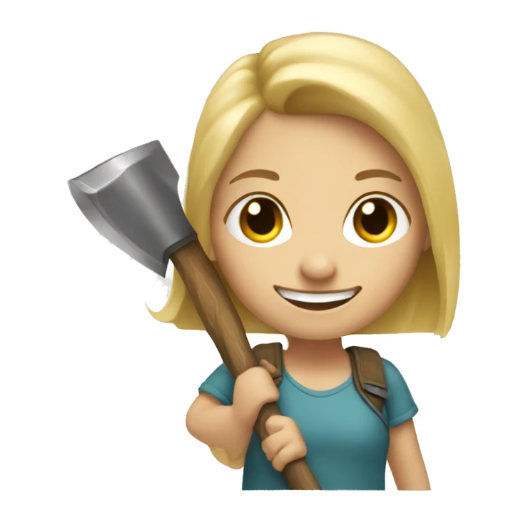 smiling girl with blonde hair and axe in hand sticker