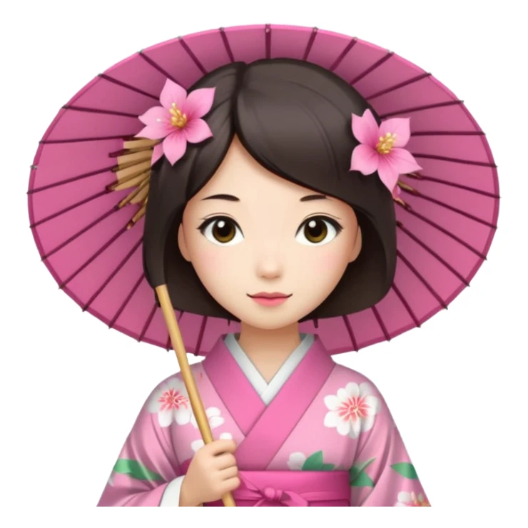 Japanese Princess with paper umbrella, pink kimono sticker