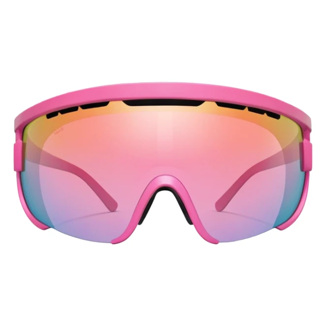 sporty pink shield visor sunglasses with robust thick frame, athletic design, substantial build, one-piece lens, sporty style sticker