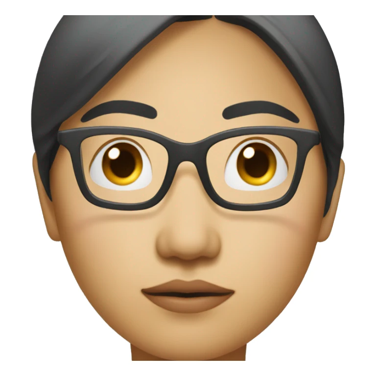 A asian woman with glasses who is seriously thinking about something. sticker