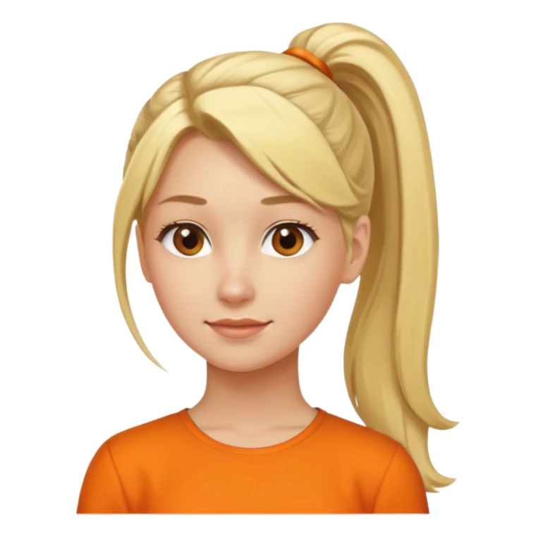 blond woman with pony tail and orange blouse sticker
