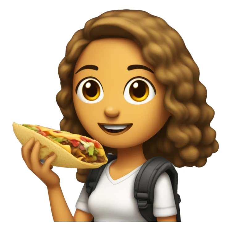 chica morena con cabello largo comiendo un taco sticker