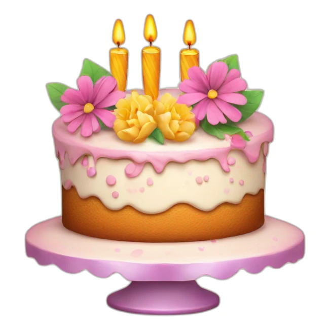 Happy birthday cake with Flowers and champagne sticker