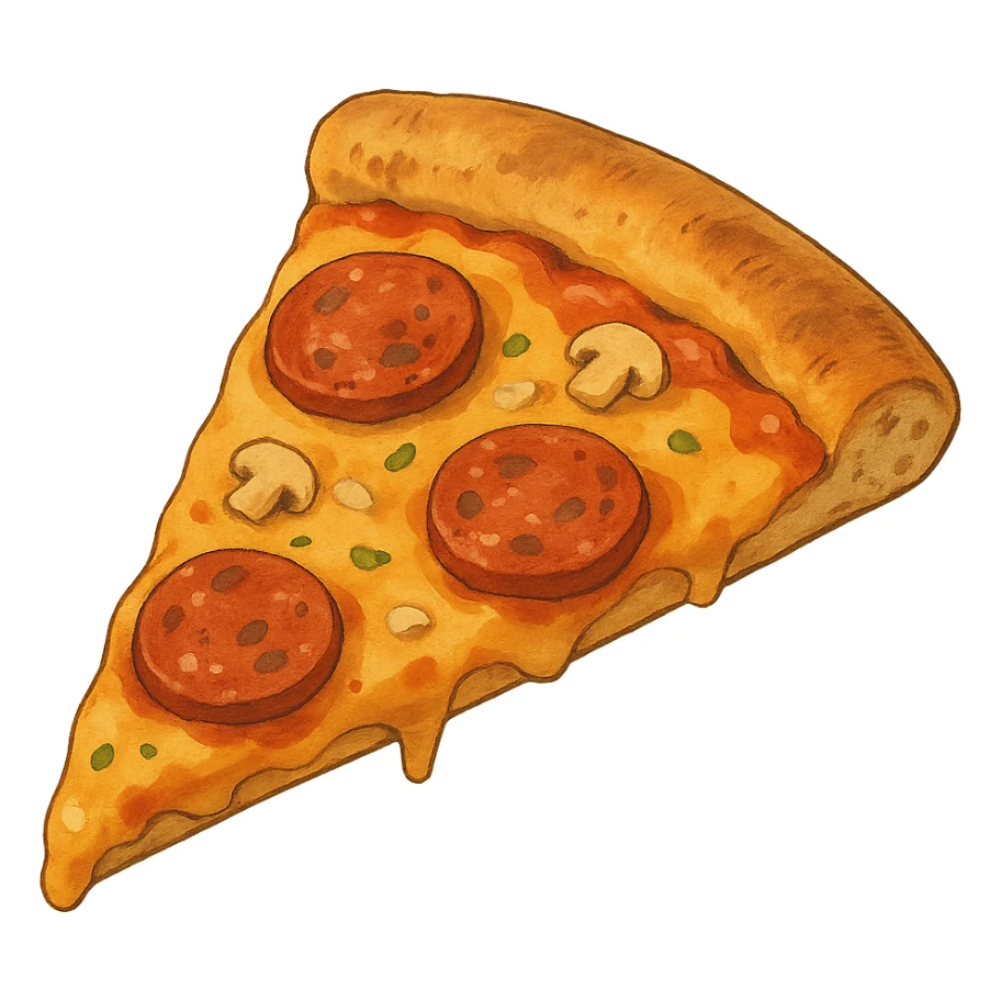 ghibli style illustration of a pizza slice sticker