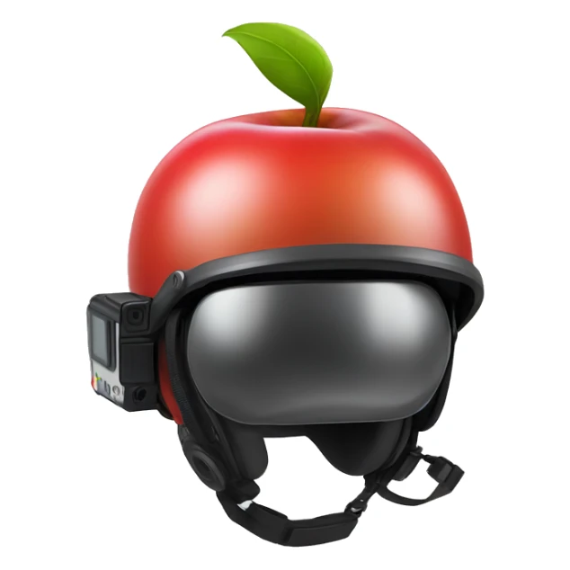 Apple smiley face with helmet that has a gopro sticker