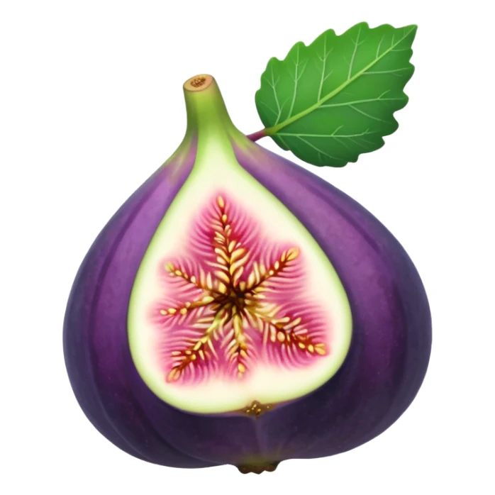 Please create a emoji of a single half of a fig with one small leaf sticker