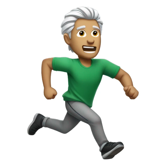 Man running with silver hair in a green shirt sticker