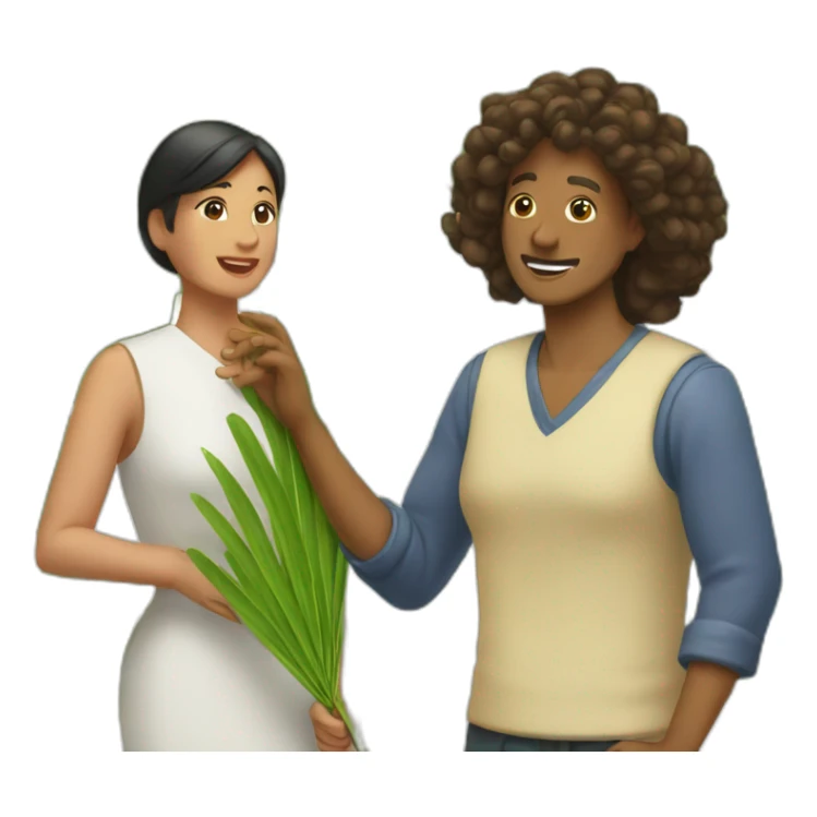 woman fanning a man above him with palm leaves sticker