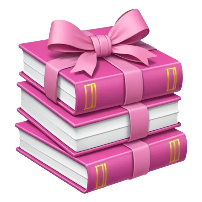 Pink Books stacked up and tied together by a white bow sticker