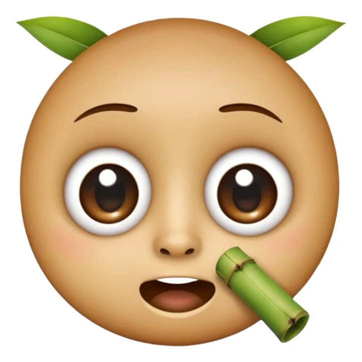 round emoji face with big eyes and bamboo piece held in mouth sticker