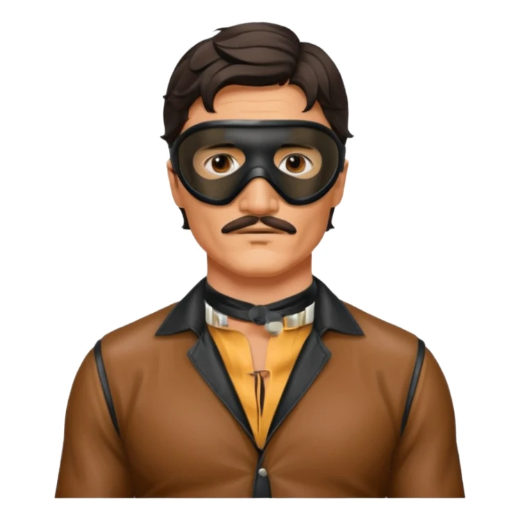 pedro pascal with leather eye mask and leather halter neck blouse sticker