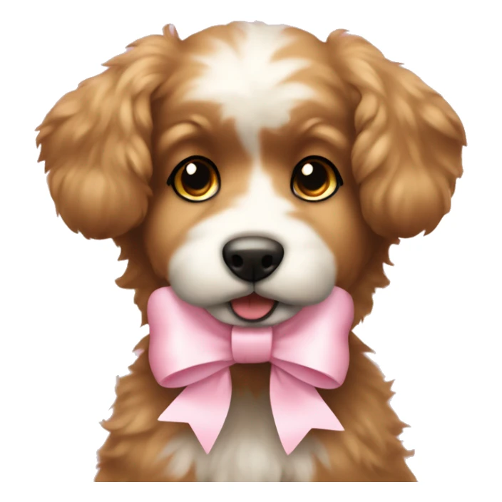 Cute fluffy light brown dog with light pink bow sticker