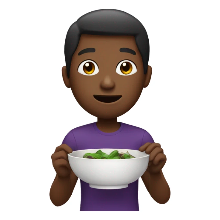 Black guy eating bowl of eggplant sticker