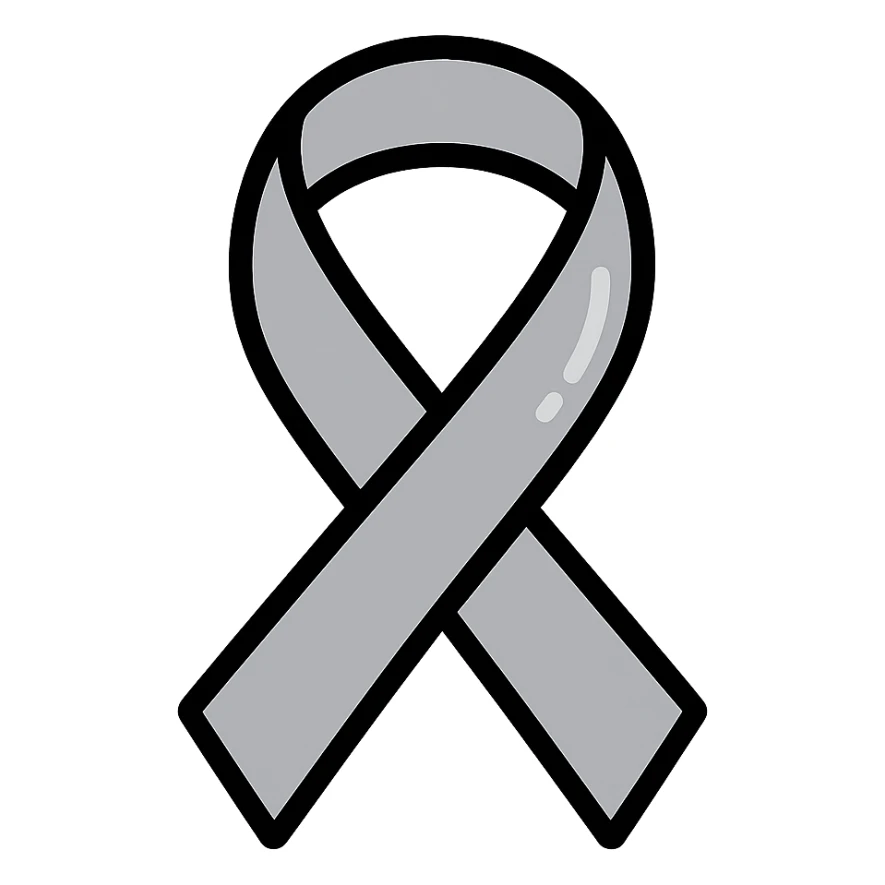 gray brain cancer awareness ribbon, gentle curves, soft highlights sticker