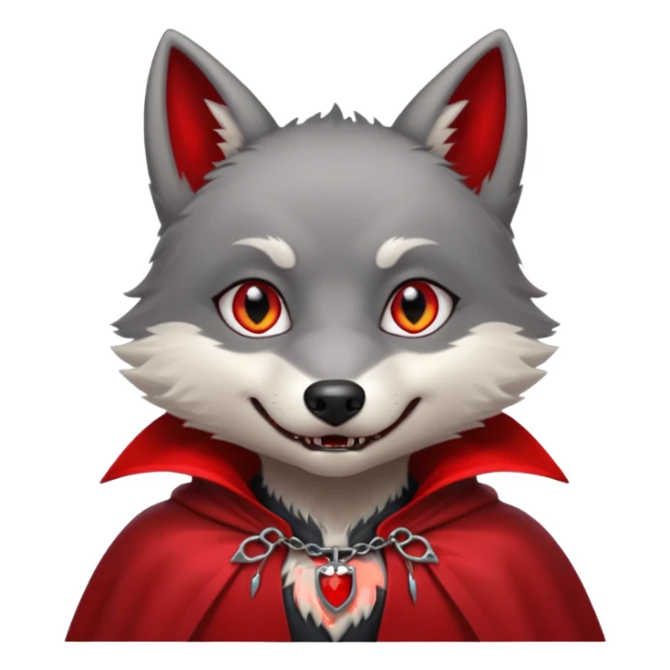 Vampire Pet, Tiny wolf in red collar cloak, red eye, fang sticker