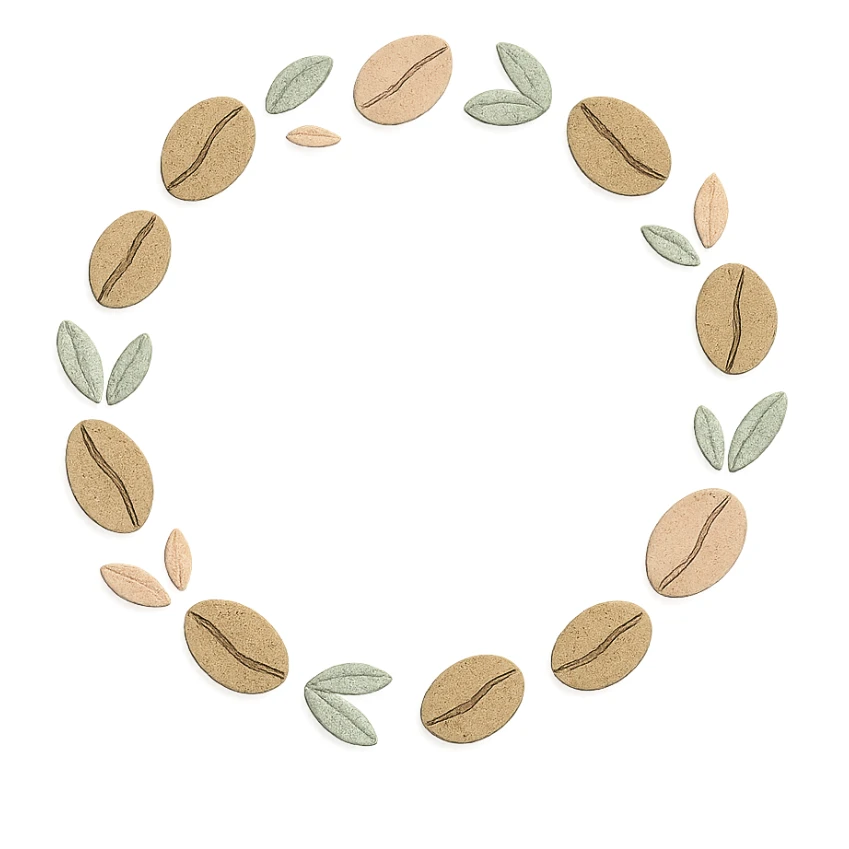 coffee bean trail border with small leaves, soft pastel hand-drawn design sticker