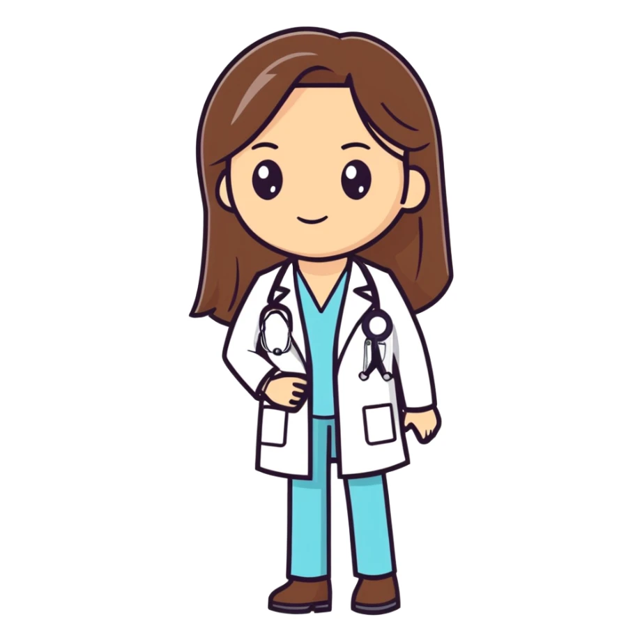 Female brown long straight hair Doctor with stethoscope sticker