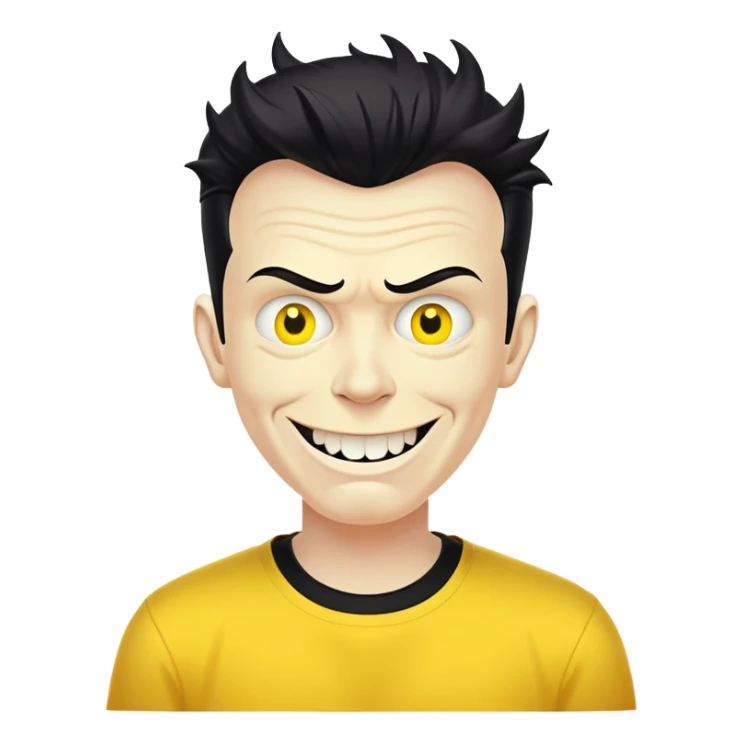 Rick Astley with a cursed demonic devious evil killer smile and Rick Astleys yellow and Rick Astley has no eyes with 3 lines of cursed ink coming out sticker