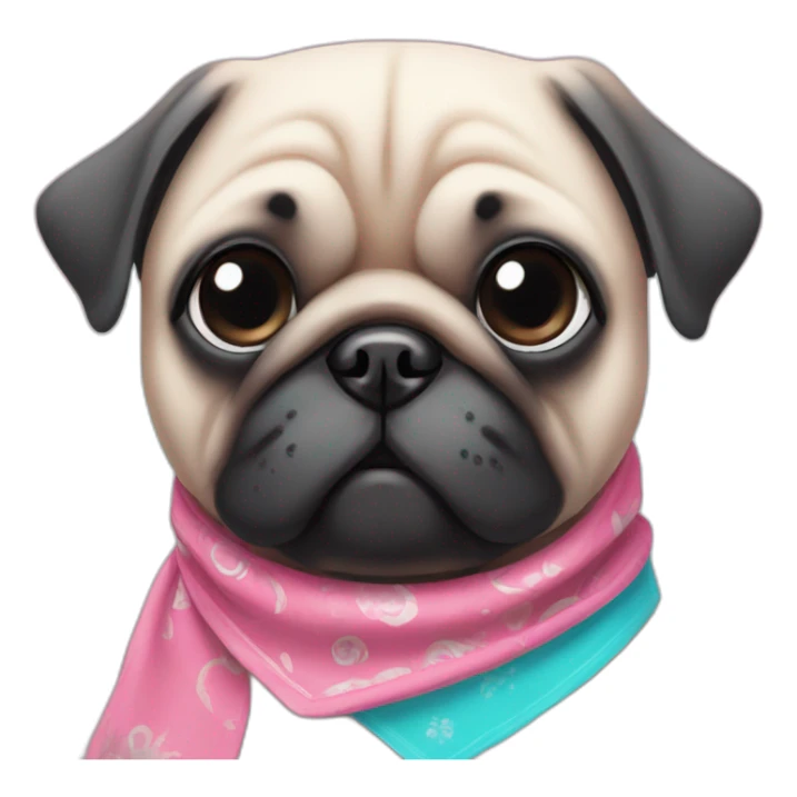 Pink kawaii Pug with Cyan bandana sticker