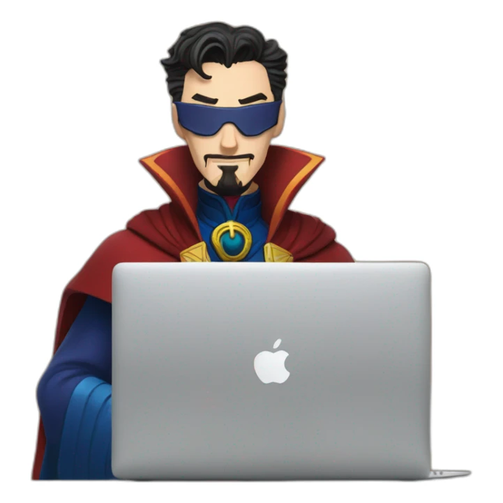 doctor strange with macbook and coffee sticker