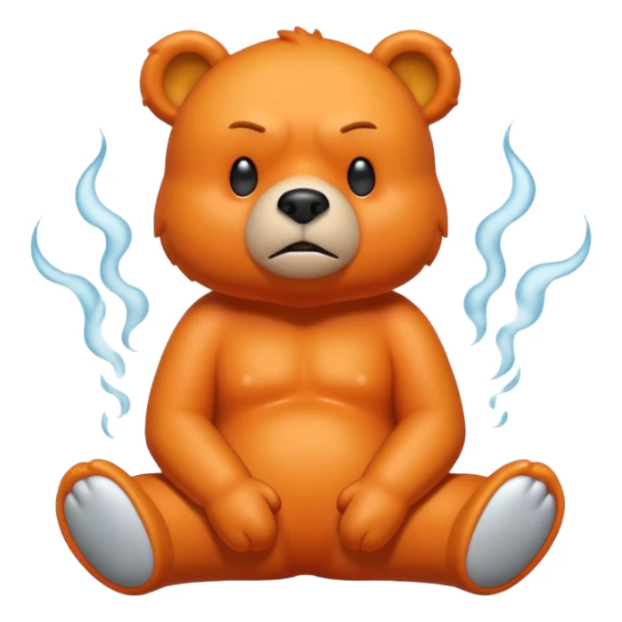 Create a orange friendly bear, make him look like from a kid cartoon. Show his whole body. Make him look shy and cross his leg while he is standing. make him look mad and steam coming out of his ears sticker