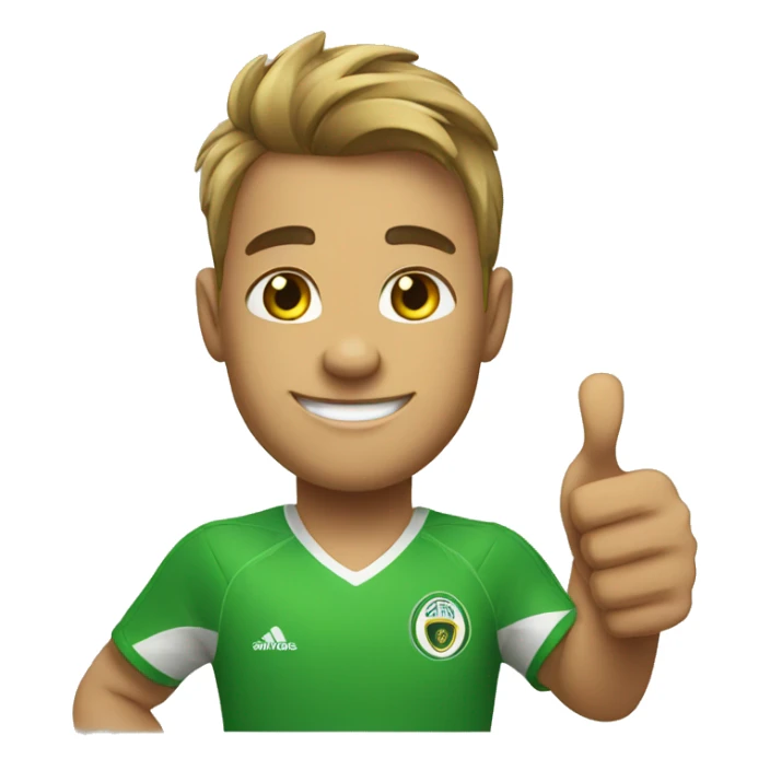 soccer player with green shirt giving a thumbs up sticker