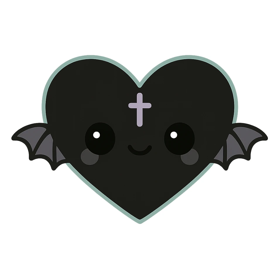 Remove the background while keeping the cute kawaii style with a smiling face. Add goth details to the character. sticker
