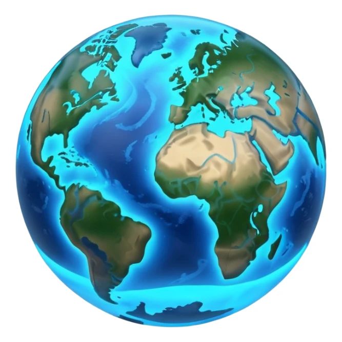 minimalistic 3d blue neon glowing transparent earth planet sticker