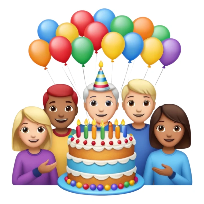 Birthday cake balloons freinds and family sticker