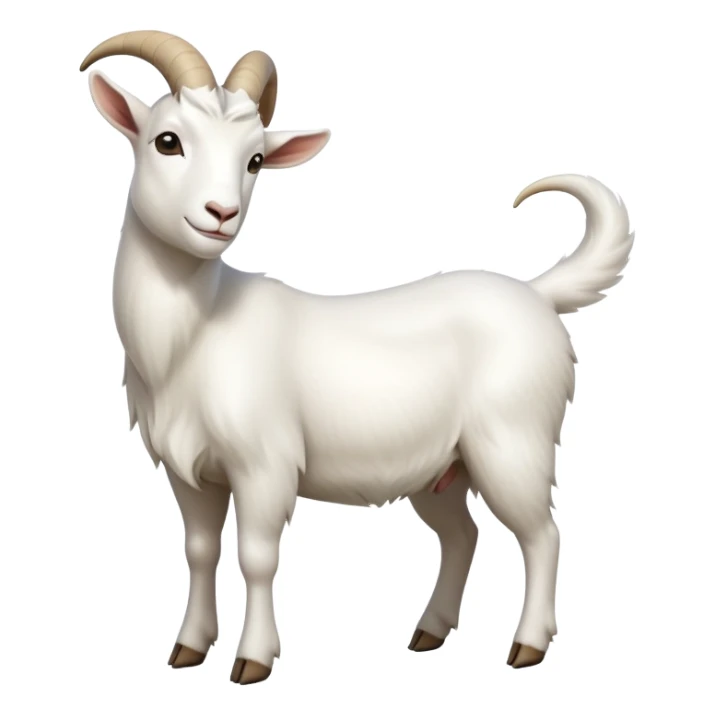 cinematic-[white goat]-realistic-full-body-standing-emoji,-tail-flicking-lazily,-head-tilted-dramatically,-sleek-[white]-fur,-simplified-yet-realistic-focused-features,-highly-detailed,-glowing-with-an-almost-sarcastic-glow sticker