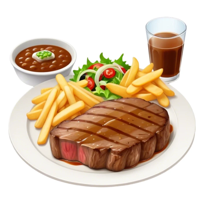 big juicy australian steak meal featuring chips, small salad in a ramiken and gravy  sticker