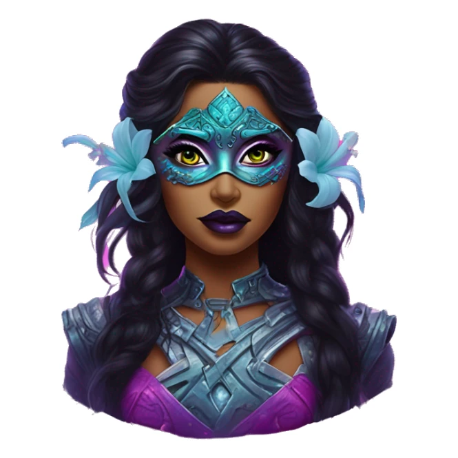 Synthwave jasmine in Lordi style, oil paint, epic eyes, intricate lips, exquisite pose, beautiful, desirable, logical sticker