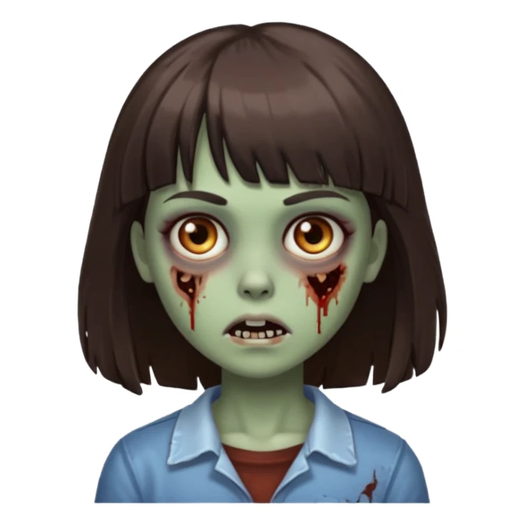 zombie girl with dark brown hair and bangs sticker